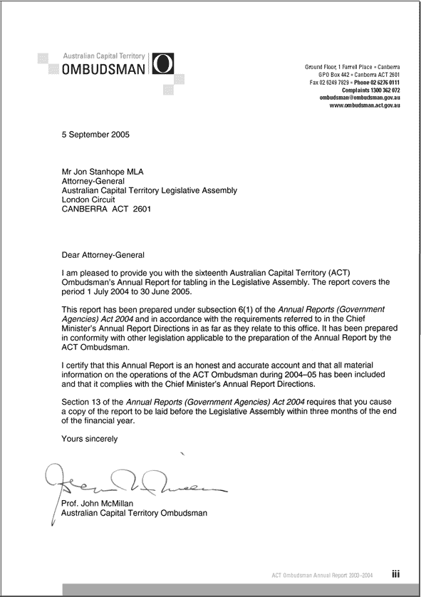 Transmittal letter and certificate to Minister