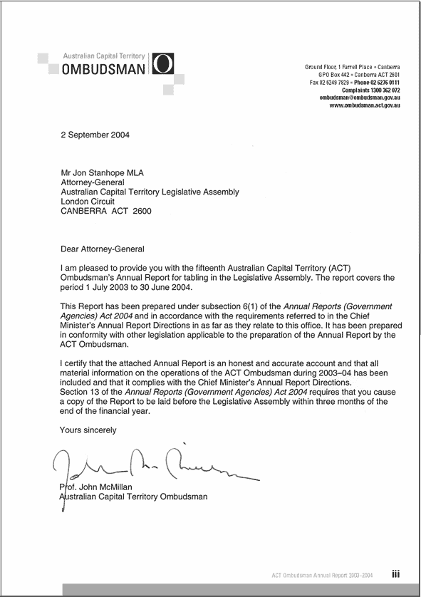 Transmittal letter and certificate to Minister