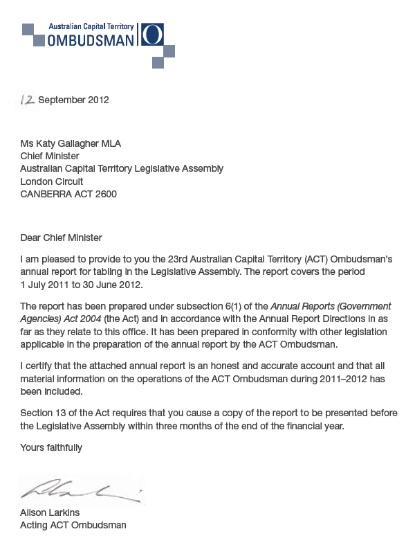 Letter to the Chief Minister